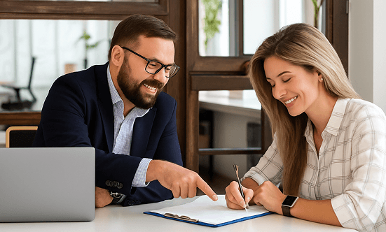 Lawyer and client reviewing documents